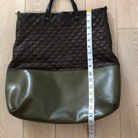 Clare V. Los Angeles Quilted Leather Hand Bag in Brown & Olive Green - Picture 3 of 14